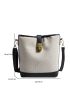 Small Bucket Bag Colorblock Turn Lock Adjustable Strap For Work