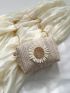 Mini Straw Bag Flower Decor Chain Strap For Vacation