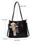 Small Tote Bag Crocodile Embossed With  Cartoon Bear Decor