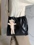 Small Tote Bag Crocodile Embossed With  Cartoon Bear Decor