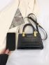 Mini Square Bag Crocodile Embossed Double Handle