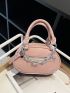 Small Satchel Bag Chain Decor Double Handle Solid Pink