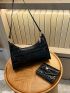 Black Baguette Bag Crocodile Embossed