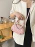 Small Satchel Bag Chain Decor Double Handle Solid Pink