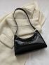 Small Baguette Bag Crocodile Embossed Elegant Style