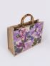 Medium Tote Bag Random Flower Pattern Sequin Decor Double Handle