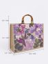 Medium Tote Bag Random Flower Pattern Sequin Decor Double Handle