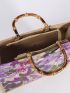 Medium Tote Bag Random Flower Pattern Sequin Decor Double Handle