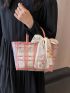 Colorblock Square Bag Double Handle Twilly Scarf Decor With Inner Pouch, Clear Bag