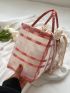 Colorblock Square Bag Double Handle Twilly Scarf Decor With Inner Pouch, Clear Bag