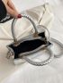 Litchi Embossed Square Bag Silver Metal Decor Double Handle