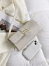 Small Square Bag Beige Metal Decor Chain Strap For Daily