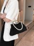 Small Square Bag Faux Pearl Decor Ruched Detail Chain Strap For Daily