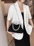 Small Square Bag Faux Pearl Decor Ruched Detail Chain Strap For Daily