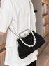 Small Square Bag Faux Pearl Decor Ruched Detail Chain Strap For Daily