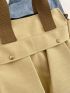 Khaki Square Bag Pocket Front Adjustable Strap For Daily