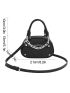 Small Dome Bag Black Studded & Chain Decor Double Handle For Daily