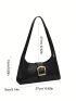 Crocodile Embossed Baguette Bag Black Fashionable Buckle Decor For Daily