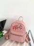 Vintage Medium Classic Backpack Lantern Pattern Embroidery Detail Pocket Front For Daily