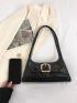 Crocodile Embossed Baguette Bag Black Fashionable Buckle Decor For Daily