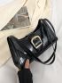 Crocodile Embossed Baguette Bag Black Fashionable Buckle Decor For Daily