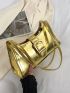 Crocodile Embossed Baguette Bag Gold Metallic Buckle Decor