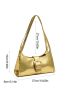 Crocodile Embossed Baguette Bag Gold Metallic Buckle Decor