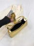 Crocodile Embossed Baguette Bag Gold Metallic Buckle Decor