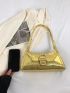 Crocodile Embossed Baguette Bag Gold Metallic Buckle Decor