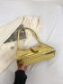 Crocodile Embossed Baguette Bag Gold Metallic Buckle Decor