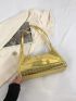 Crocodile Embossed Baguette Bag Gold Metallic Buckle Decor