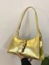 Crocodile Embossed Baguette Bag Gold Metallic Buckle Decor