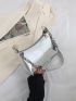 Mini Crocodile Embossed Hobo Bag Silver Chain Strap