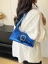 Geometric Embossed Baguette Bag Metallic Blue Buckle Decor Funky