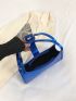 Geometric Embossed Baguette Bag Metallic Blue Buckle Decor Funky