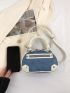 Small Dome Bag Colorblock Studded & Chain Decor Double Handle For Daily