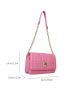 Quilted Square Bag Pink Metal Decor Flap Chain Strap For Daily