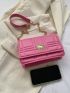 Quilted Square Bag Pink Metal Decor Flap Chain Strap For Daily