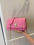 Quilted Square Bag Pink Metal Decor Flap Chain Strap For Daily