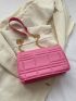 Quilted Square Bag Pink Metal Decor Flap Chain Strap For Daily