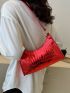 Crocodile Embossed Baguette Bag Red Fashionable Top Handle