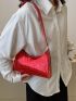 Crocodile Embossed Baguette Bag Red Fashionable Top Handle