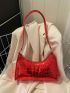 Crocodile Embossed Baguette Bag Red Fashionable Top Handle