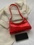 Crocodile Embossed Baguette Bag Red Fashionable Top Handle