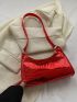 Crocodile Embossed Baguette Bag Red Fashionable Top Handle