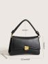 Small Square Bag Black Metal Decor Flap For Work