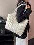 Small Quilted Shoulder Tote Bag Beige Fashionable Double Handle For Daily