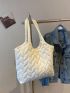 Small Quilted Shoulder Tote Bag Beige Fashionable Double Handle For Daily