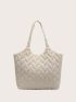 Small Quilted Shoulder Tote Bag Beige Fashionable Double Handle For Daily