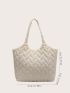 Small Quilted Shoulder Tote Bag Beige Fashionable Double Handle For Daily